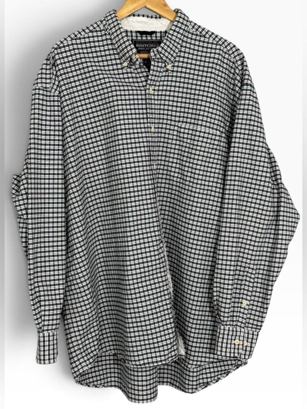 Britches Great Outdoors Oxford Plaid Men’s XXL Cotton Button Down Shirt Blue Whi